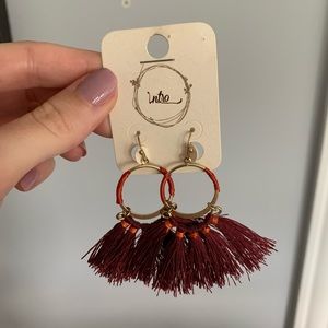 Maroon & orange fringe tassel earrings